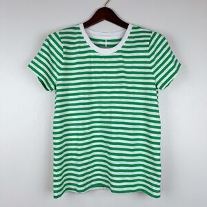 J. Crew Striped Cotton Crewneck Short Sleeve Girlfriend Tee Green Size M NWT